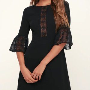 BB Dakota. Black Lace Flounce Sleeve Dress. Black